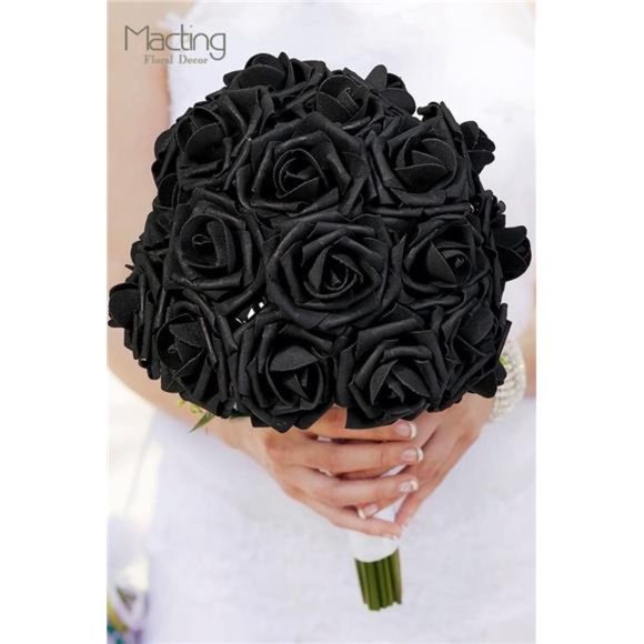 Black Roses Artificial Flowers, 30pcs Real Touch Fake Foam Roses for DIY Bouquet - Picture 6 of 6